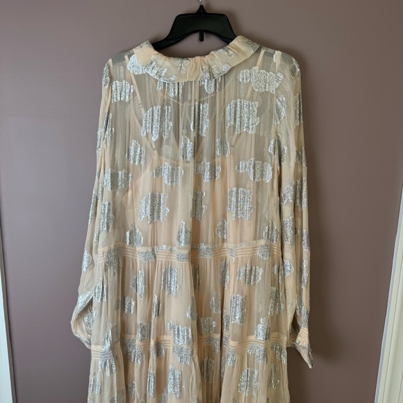 Anthropologie The Marais Chiffon Maxi Dress Shine Edition Peach Metallic 1X - Picture 10 of 14